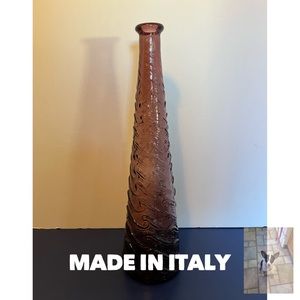 Vintage Purple Wave Design Hand Made Glass Decanter Made In Italy